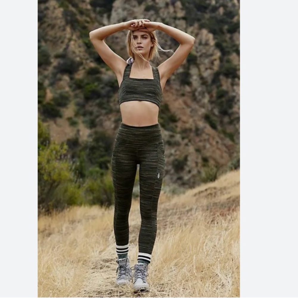 Free People Movement army green space dye high waist leggings bra top Set XS